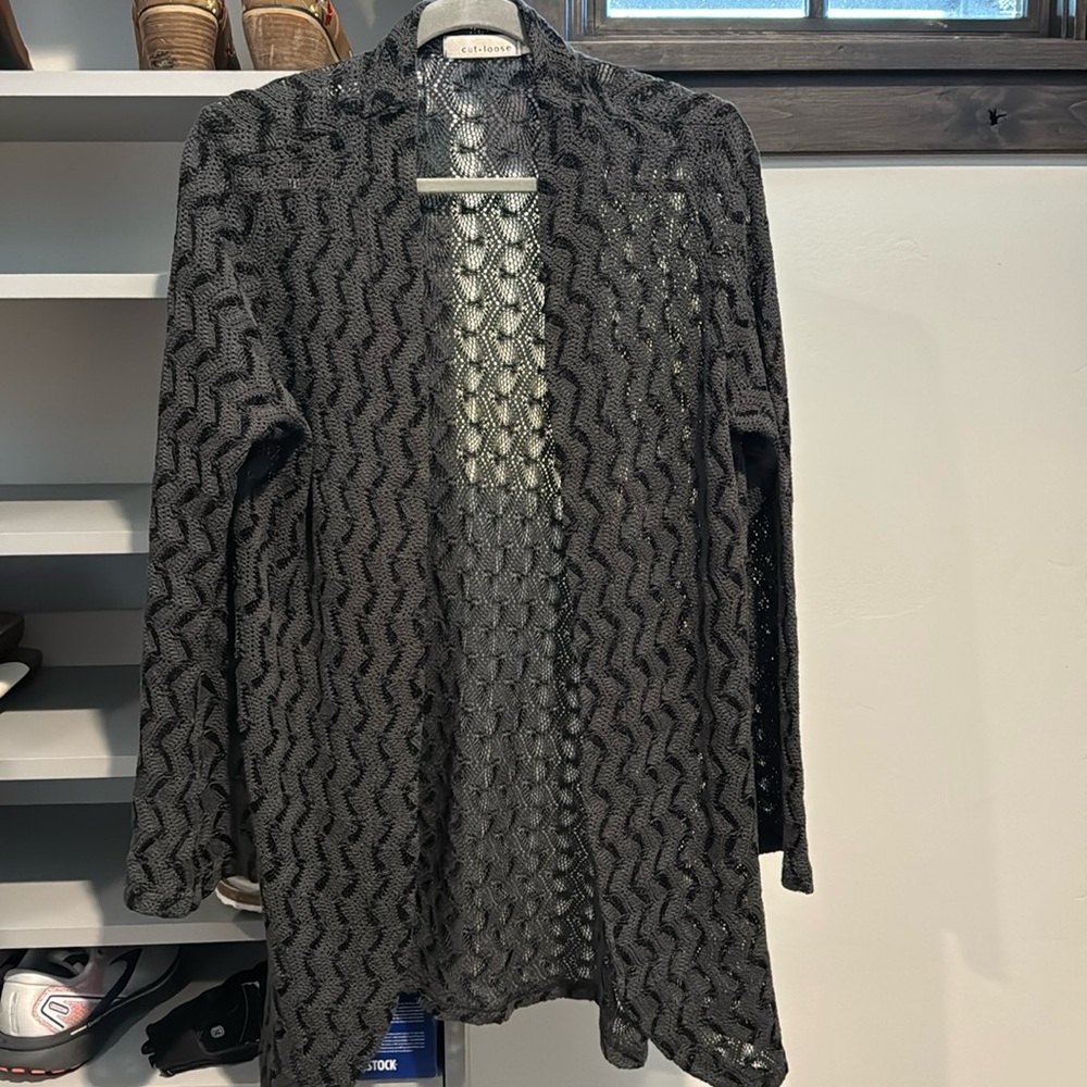 Cut loose grey open front duster sweater - Medium